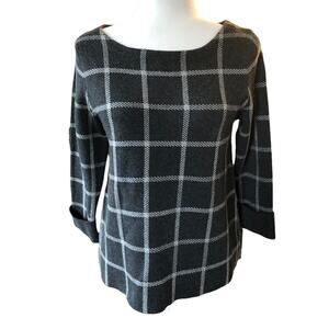Cynthia Rowley Gray and White Plaid Preppy Knit Sweater Small